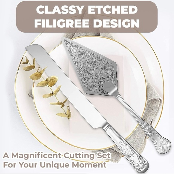 Orblue Wedding Cake Knife and Server Set - Premium, Beautifully Engraved Set - Picture 4 of 6